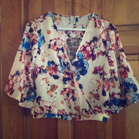 Paper Crane Tops - Flutter sleeved floral crop top